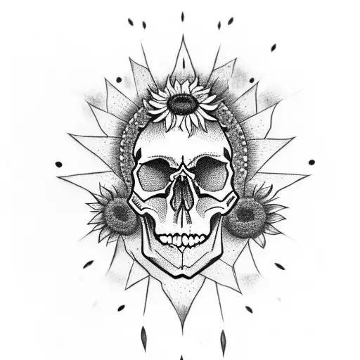 Skull With Sunflower And Paw