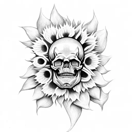 Skull With Sunflower And Dog Paw