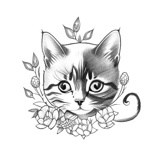 A Cute Little Cat Lying Among The Flowers