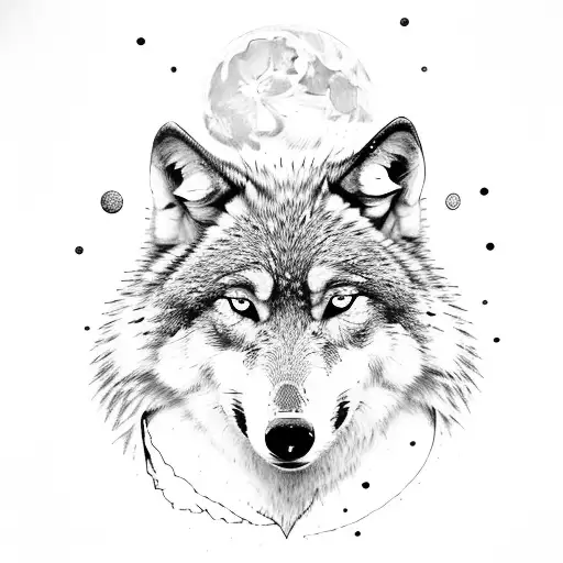 Wolf On Top Of Mountain With Full Moon