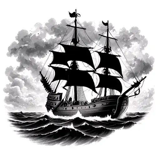 A Detailed One Piece Pirate Ship Sailing On Stormy Seas