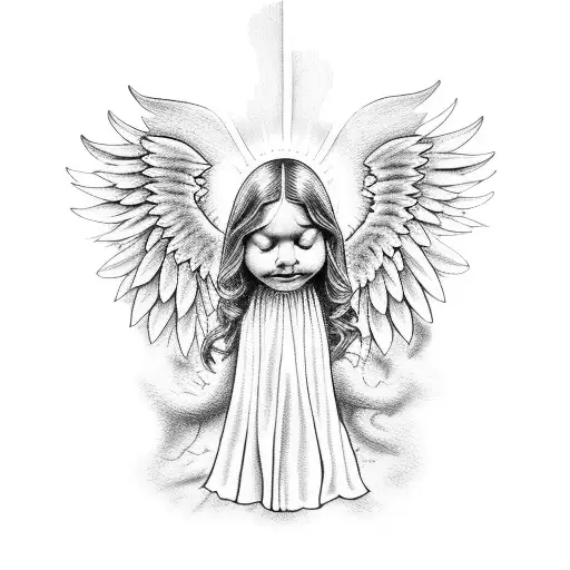 Angel Shedding A Tear With Praying Hands Holding A Rosary