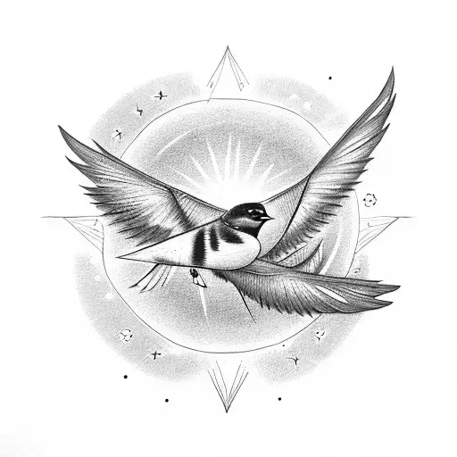 Small Circle Sunshine With Two Swallows Sorrounding It