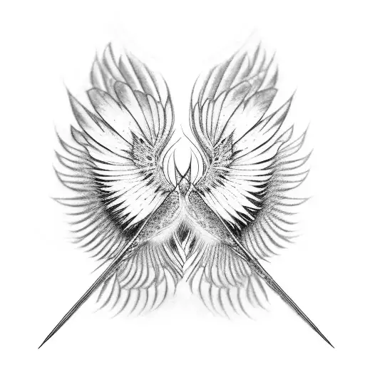 A Feathery Bird Wing Wrapped Around 3 Crosses Attached By Circles