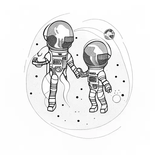 An Astronaut Holding Hands With His Family In Space