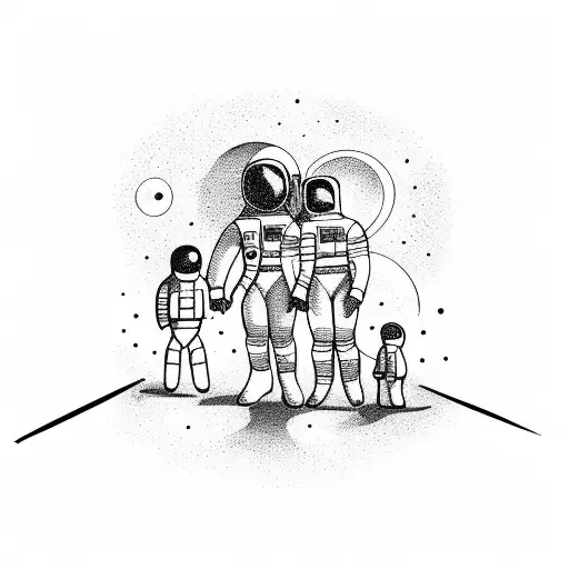 An Astronaut Holding Hands With His Family In Space