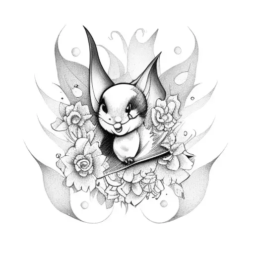 Cartoon Bat With Flowers