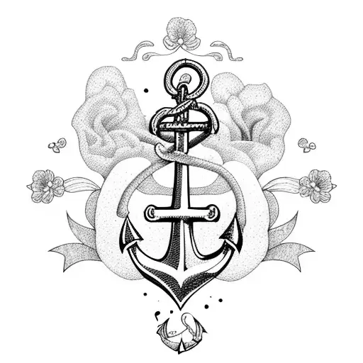 Anchor With Flowers And Greenery That Is Delicate And Fine Line Work