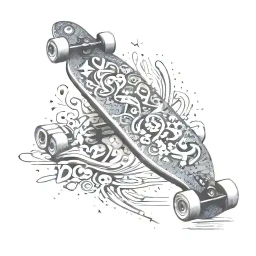A Longboard Covered In Graffiti Art Featuring Music And Comedy Elements