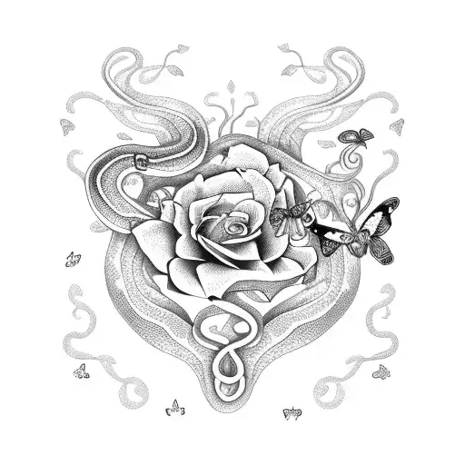 A Snake With Butterflies And Roses