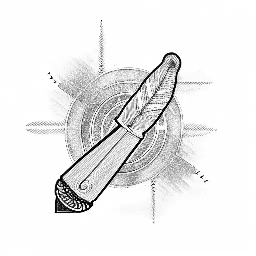 A Tattoo Of A Baseball Bat Carved With Wood Working Designs And Cooking Utensils