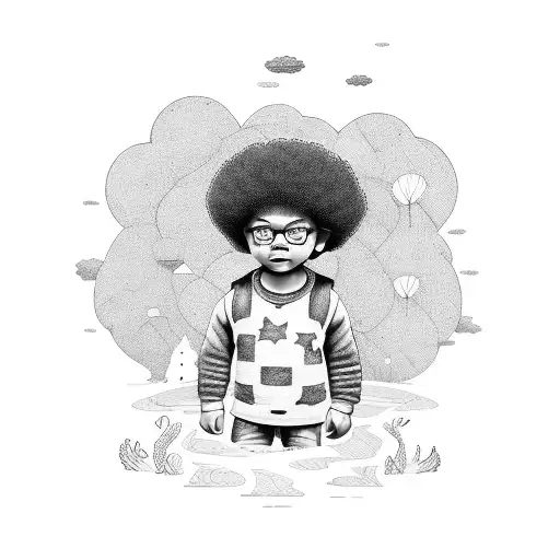 Little Boy With Afro Walking On A Road With Different Pathways Representing Good And Evil