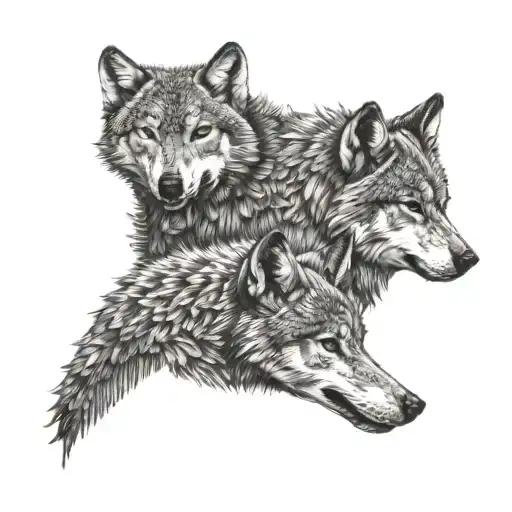 She-wolf And Two Wolf Cubs