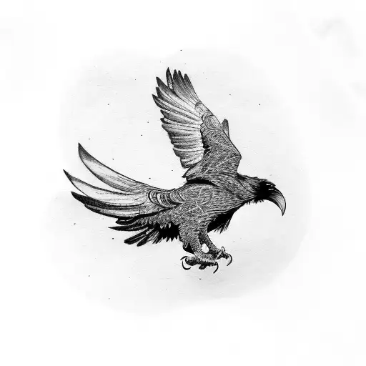 A Majestic Raven With Outstretched Wings Beneath Which Are Silhouettes Of Drones