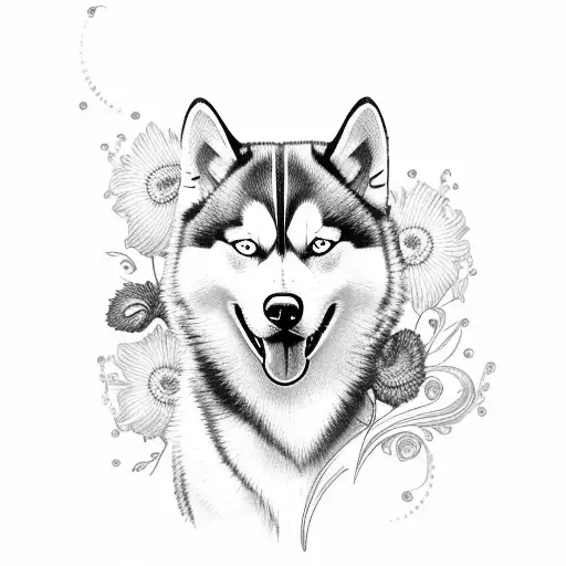 Husky With Flowers