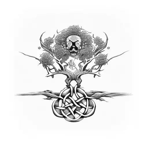 Celtic Knot Oak Tree Rose Skull