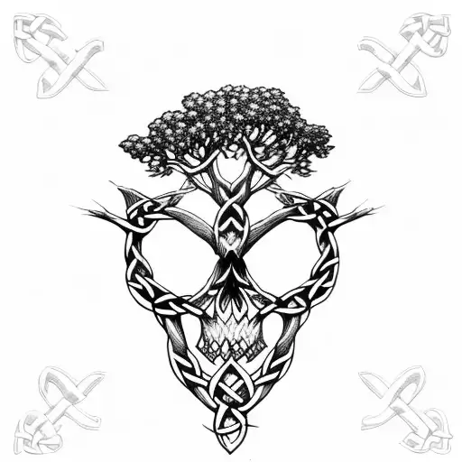 Celtic Knot Oak Tree Rose Skull