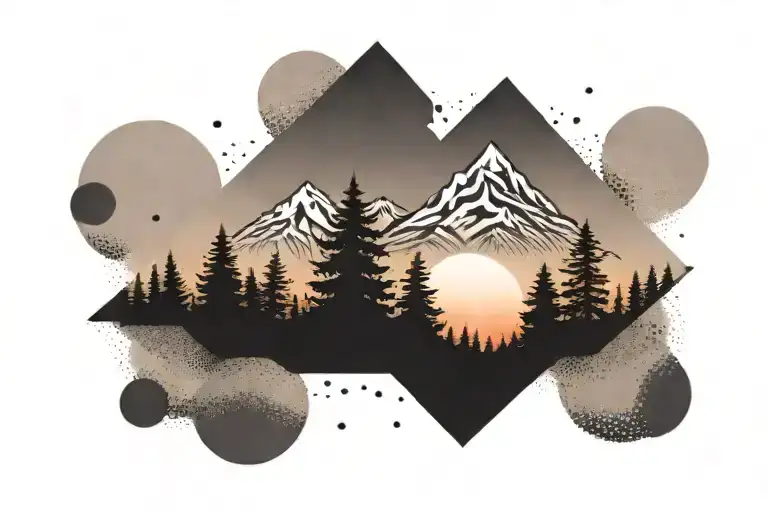 Mountain With Trees And Sunset