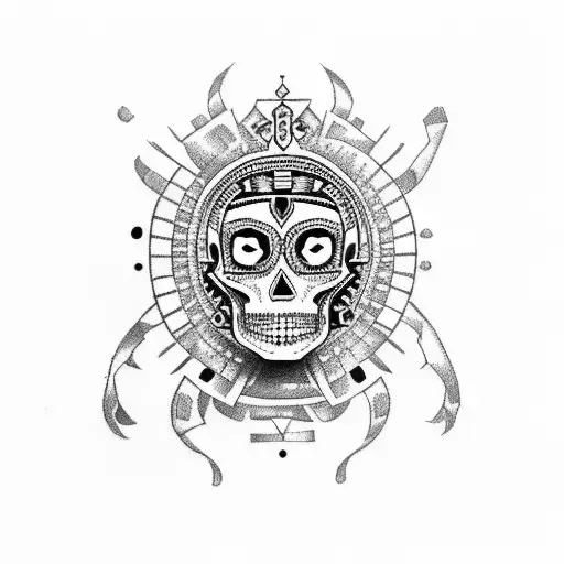 Aztec Lady With Skull