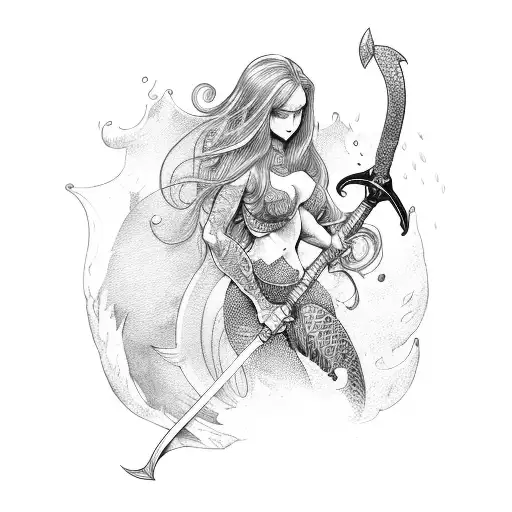 Mermaid With Sword And Shield