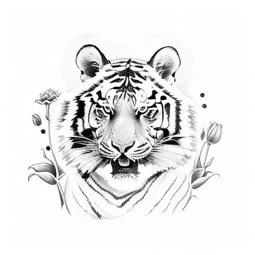 Tiger With Tulips
