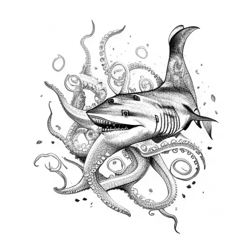 Shark And Octopus With Coral