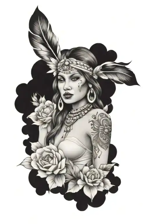 Western Native American Pinup Girl Full Body