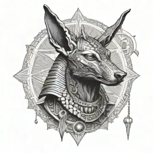 A Majestic Portrait Of Anubis With Intricate Dotwork Details