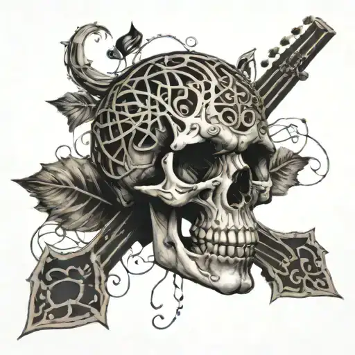 A Skull With Intricate Veins Intertwined With Musical Notes