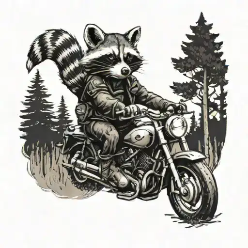 A Raccoon Riding A Motorcycle Through A Dark Forest