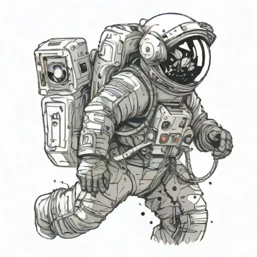 A Detailed Portrait Of An Astronaut In Their Space Suit With Intricate Dotwork Shading