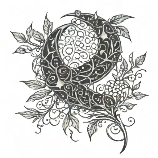 Interwoven Vines Wrapping Around A Crescent Moon