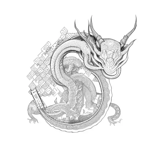 Ouroborus Tetris Blocks Body Black And White