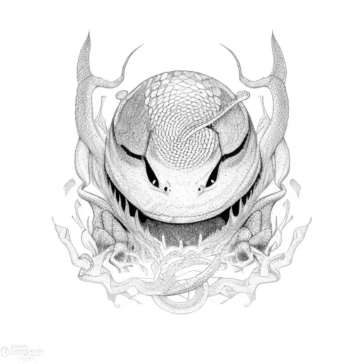 Ouroborus Eating Its Tail Tetris Blocks Body Black And White