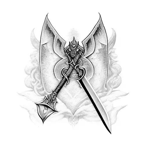 Sword With Bat Wings At Hilt