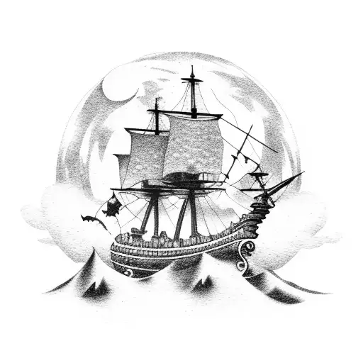 Pirate Ship With Fog And Moon Behind It