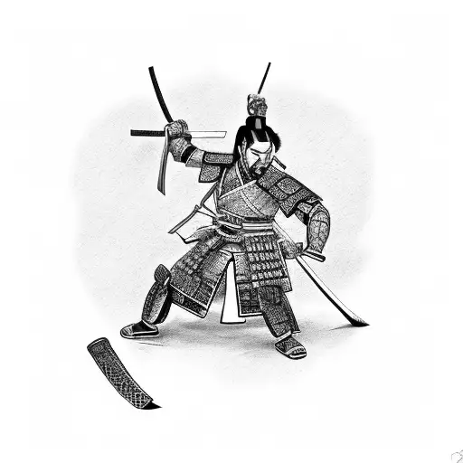 Samurai Looking At The Screen With Katana In Hand
