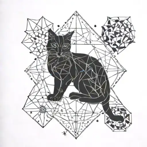 A Sacred Geometric Design Incorporating Healing Crystals And A Cat Silhouette
