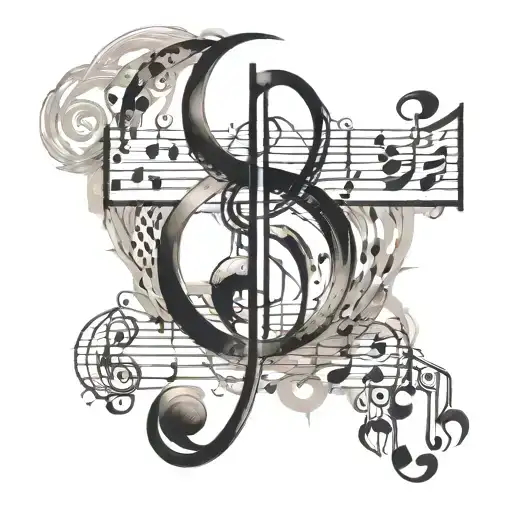 An Abstract Representation Of Christian Symbolism Intertwined With Musical Notes