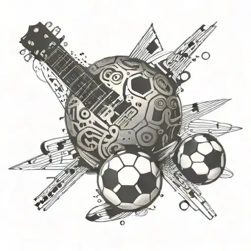A Detailed Tattoo Of A Soccer Ball Made Up Of Musical Notes And Instruments