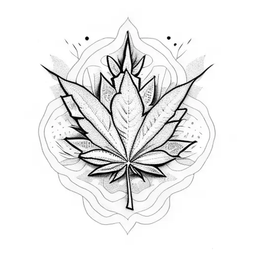A Dotwork Tattoo Featuring A Cannabis Leaf With The Thc Molecule