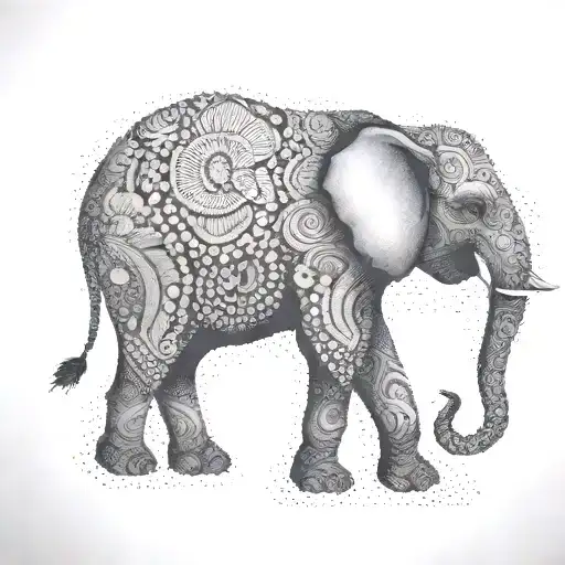 A Elephant Silhouette With Intricate Dotwork Details