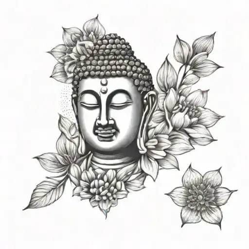Buddha With Flowers Surrounding