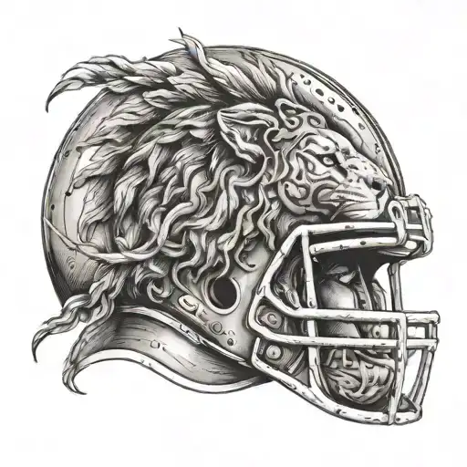 An American Football Player With A Lion's Head Helmet Inspired By Greek Mythology