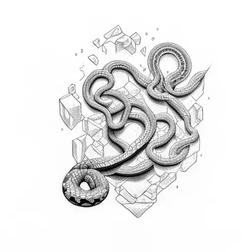 Slightly Cracked Ionic Column With Ivy And A Snake Around