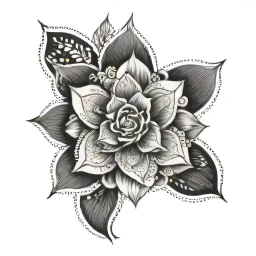 Floral Peice With Sketch Architectural Patterns And Mandella