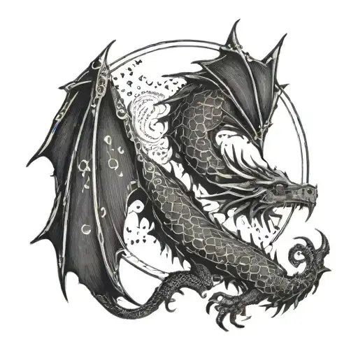 Dragon With Moon And Nordic Signs