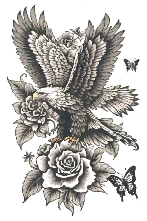 Eagle And Lys Flower And Butterfly