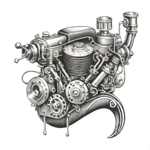 Intricate Sewing Needle And Thread Weaving Through A Vintage Car Engine