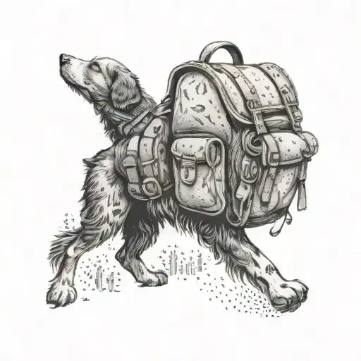 A Dog Wearing A Traveler's Backpack Exploring A Forest